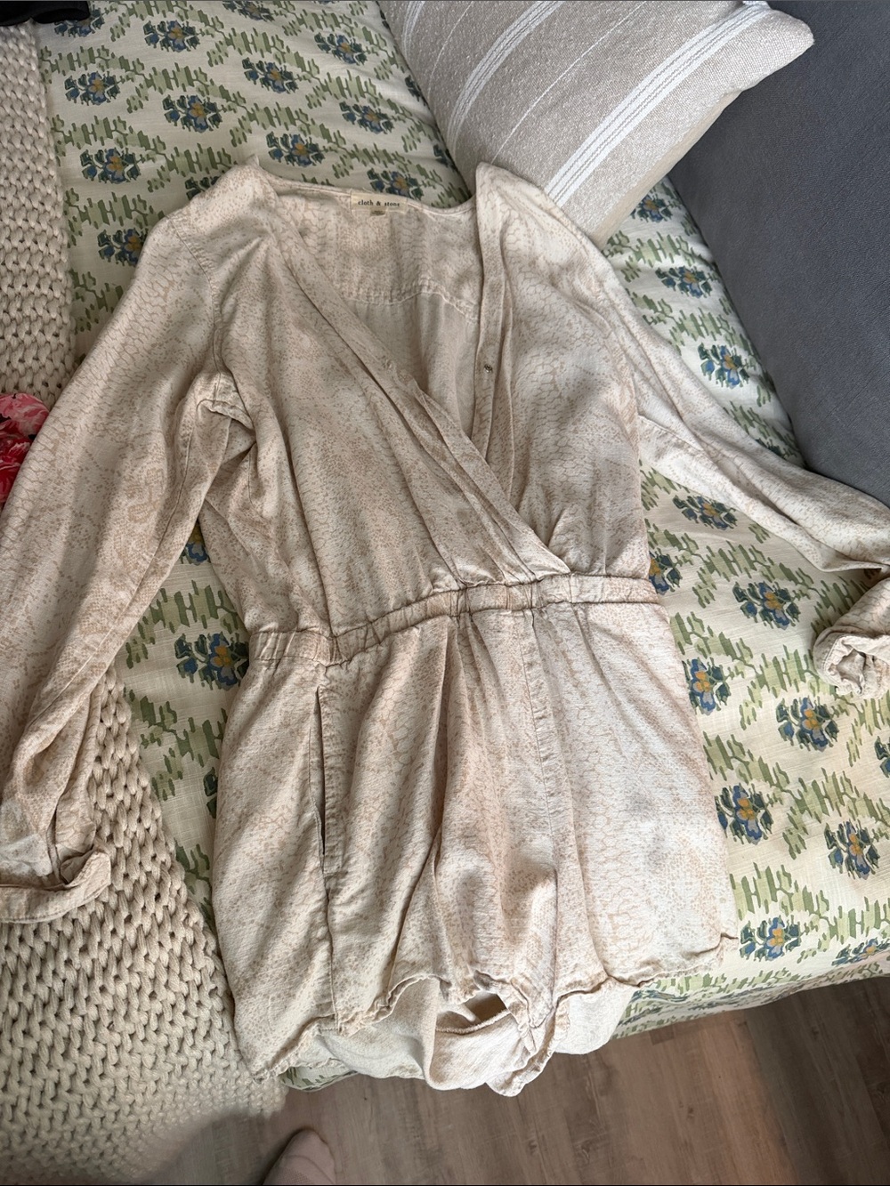 Cloth & Stone Light Beige Long Sleeve Wrap Romper